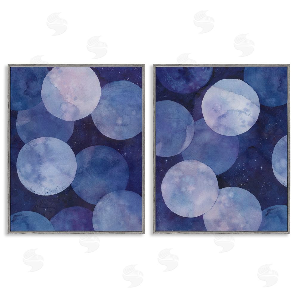 Grace Popp Abstract Blue Purple Circle Bubbles  Gray Framed Giclee Wall Art Print