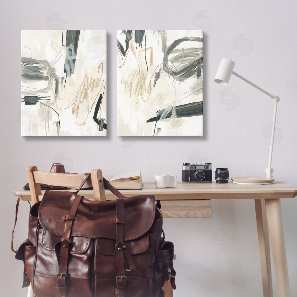 June Erica Vess Abstract Squiggly Beige Lines Canvas Wall Art Print in Room