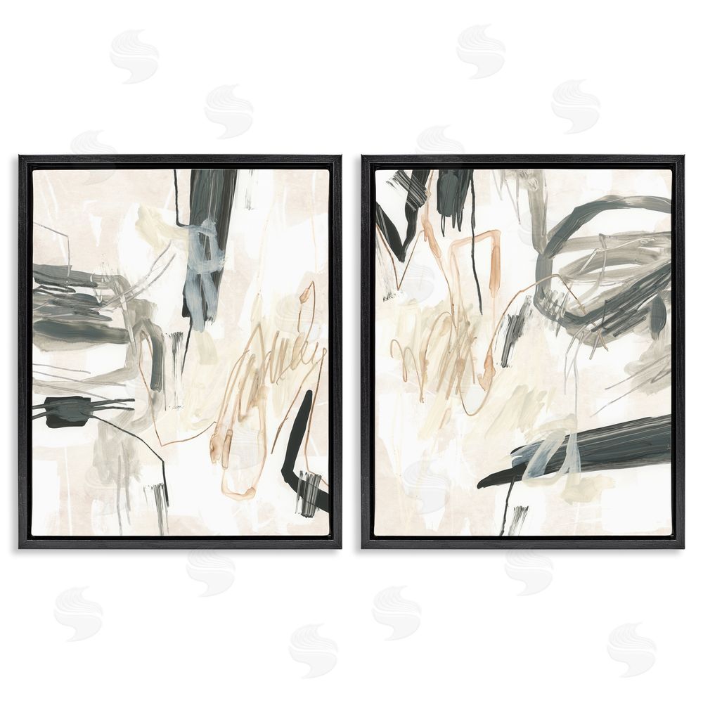 June Erica Vess Abstract Squiggly Beige Lines Black Floating Frame Canvas Wall Art Print