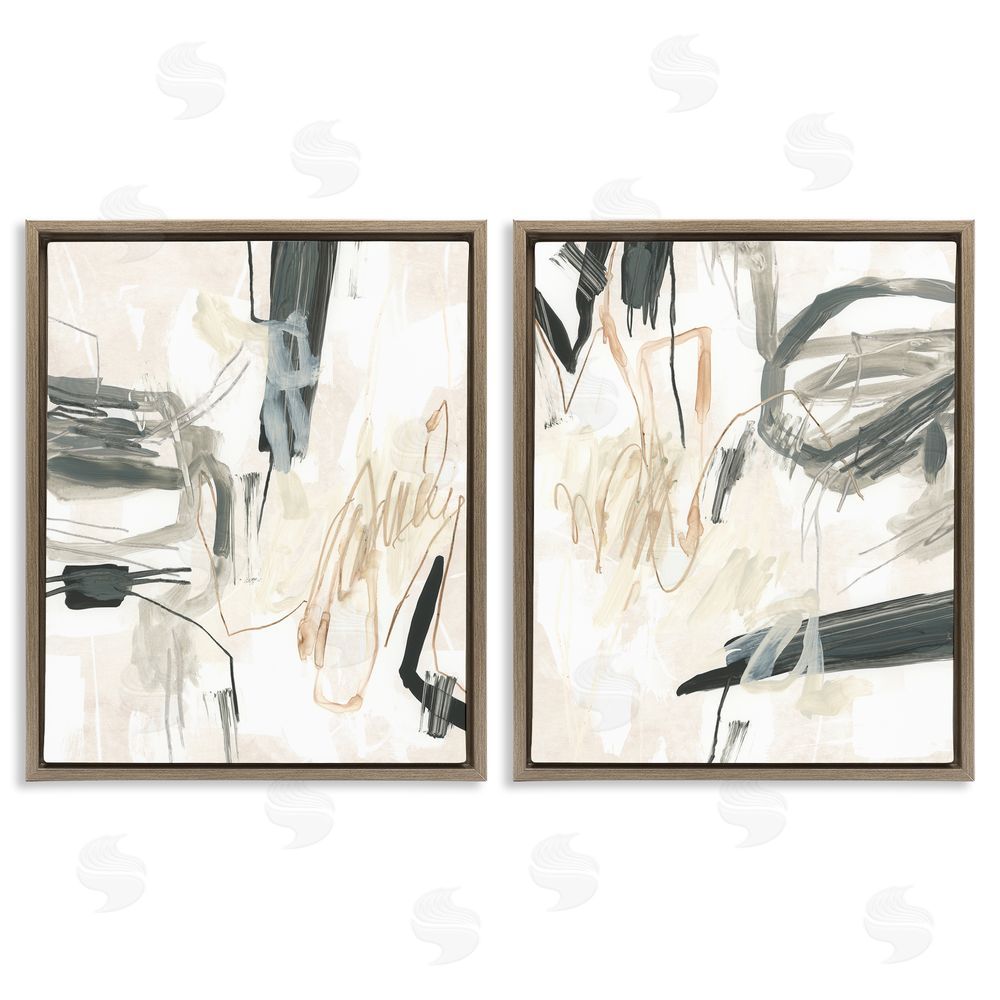 June Erica Vess Abstract Squiggly Beige Lines Brown Floating Frame Canvas Wall Art Print