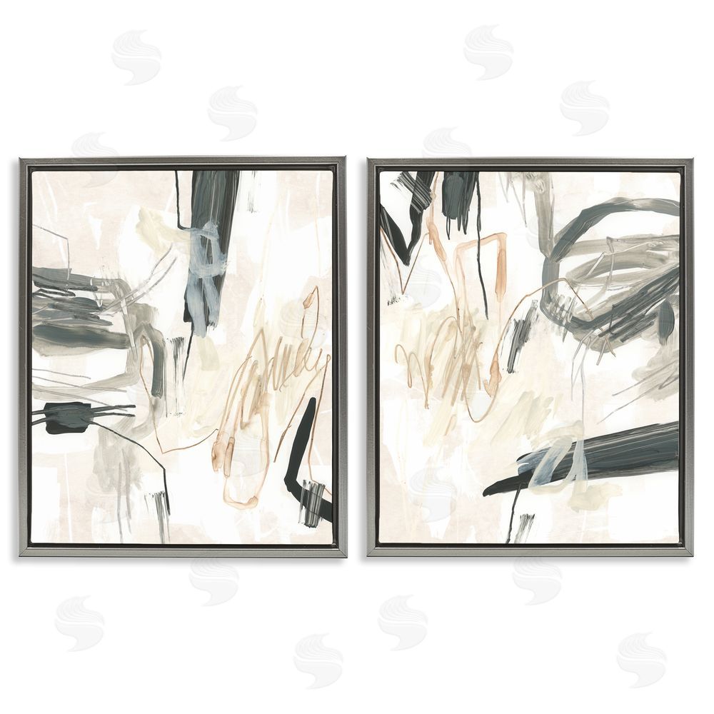 June Erica Vess Abstract Squiggly Beige Lines Gray Floating Frame Canvas Wall Art Print