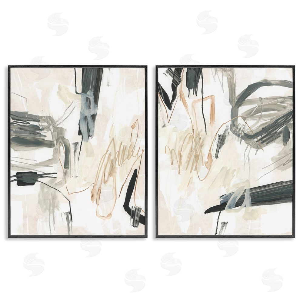 June Erica Vess Abstract Squiggly Beige Lines Black Framed Giclee Wall Art Print