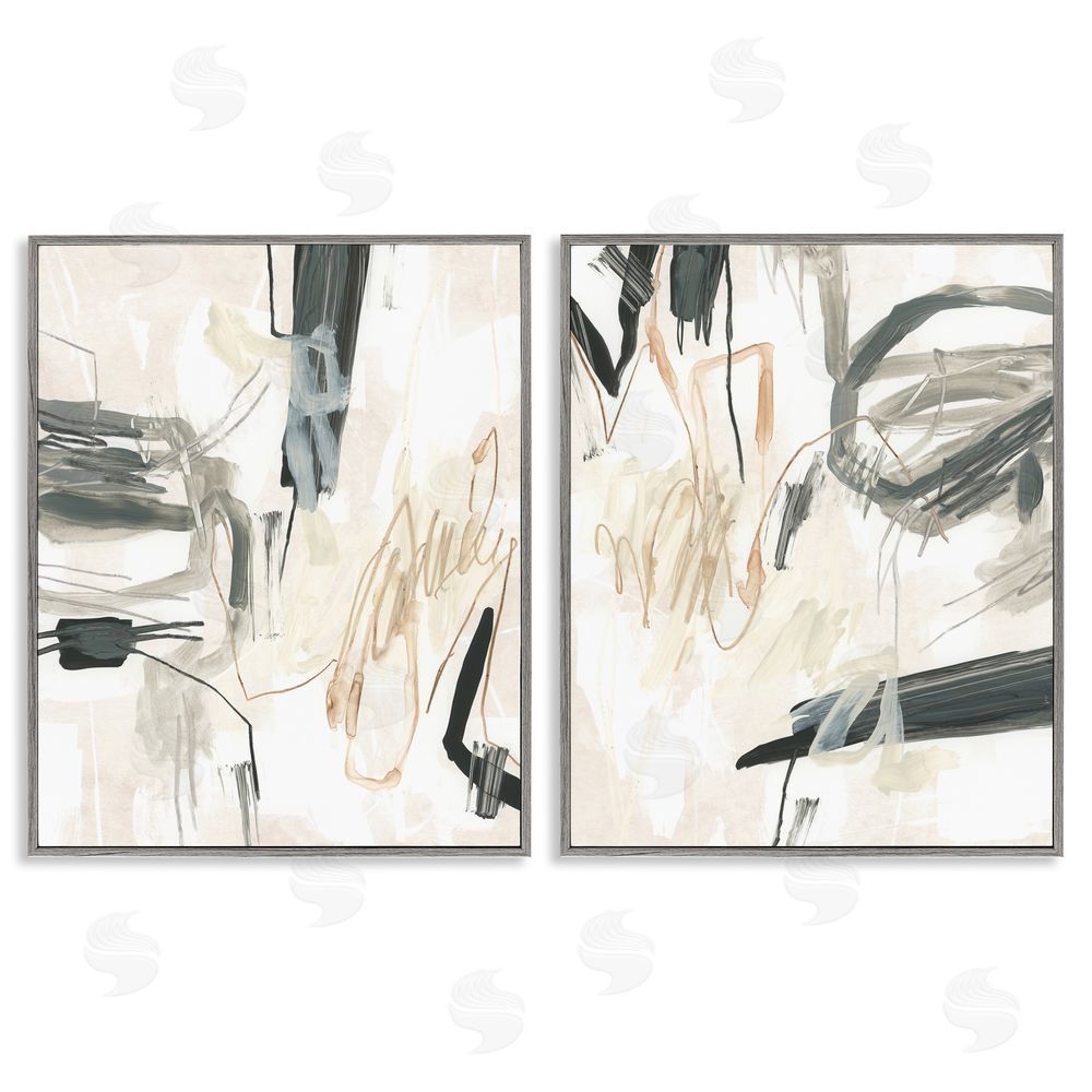 June Erica Vess Abstract Squiggly Beige Lines Gray Framed Giclee Wall Art Print