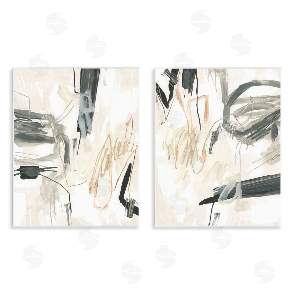 June Erica Vess Abstract Squiggly Beige Lines Wooden Wall Plaque Art Print