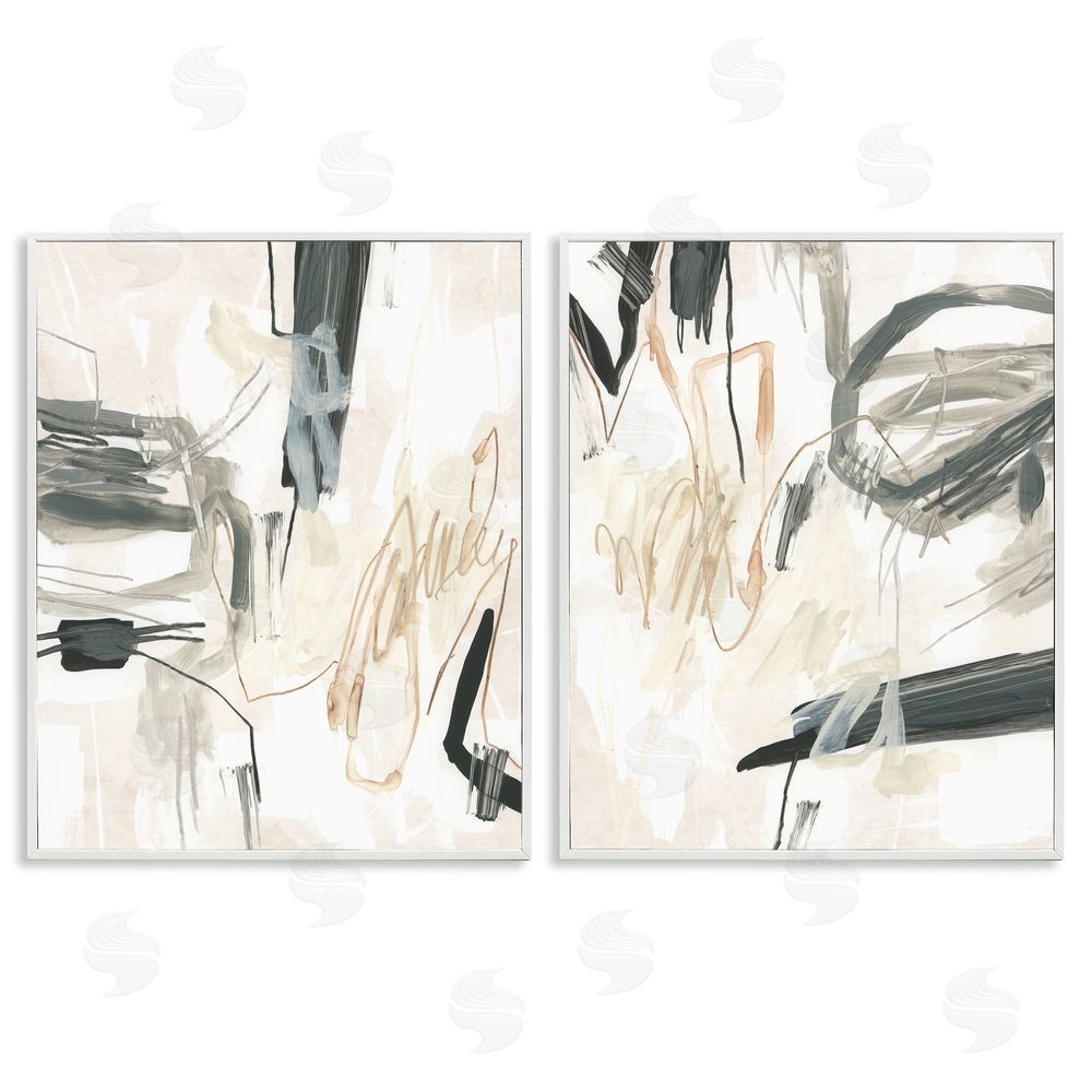 June Erica Vess Abstract Squiggly Beige Lines White Framed Giclee Wall Art Print