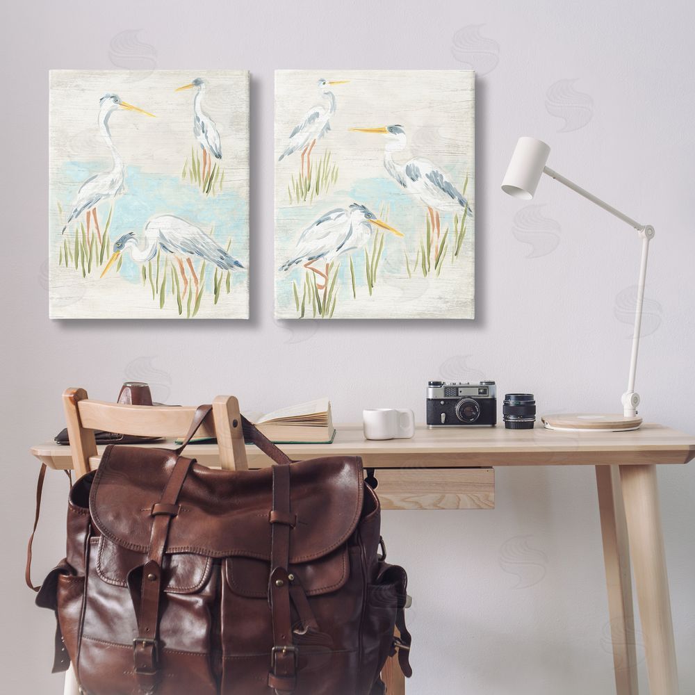 June Erica Vess Cranes in Marsh Pond Canvas Wall Art Print in Room