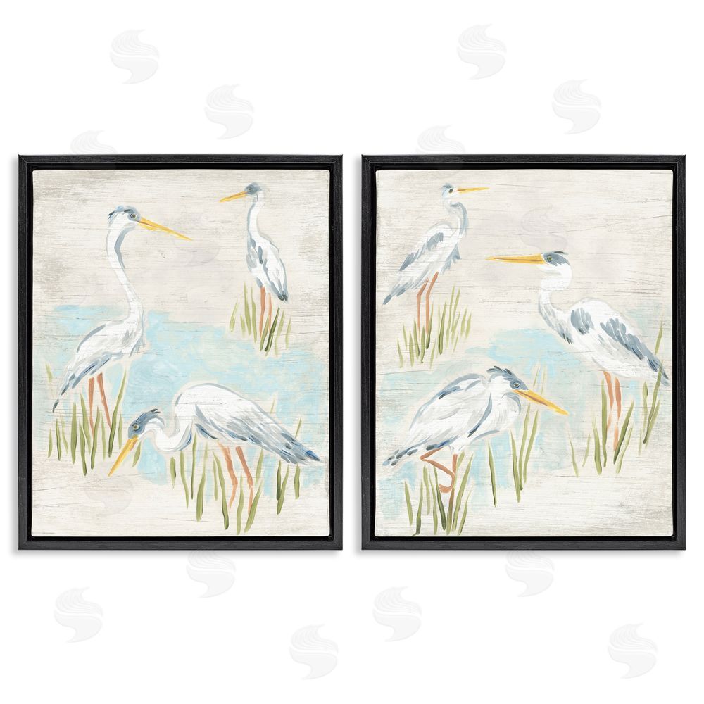 June Erica Vess Cranes in Marsh Pond Black Floating Frame Canvas Wall Art Print