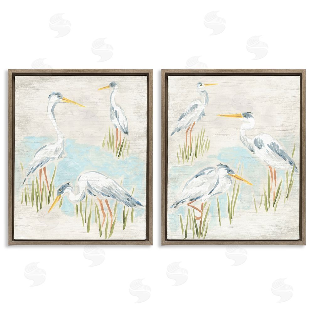 June Erica Vess Cranes in Marsh Pond Brown Floating Frame Canvas Wall Art Print