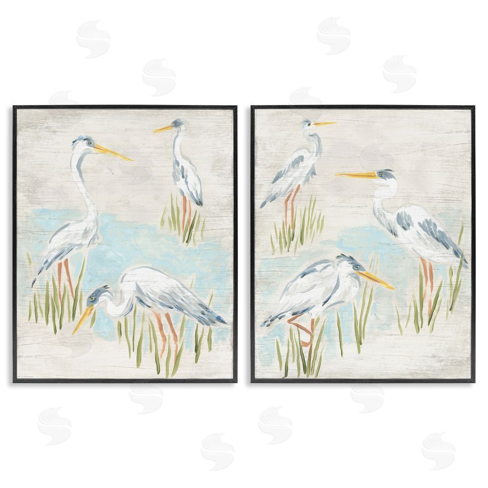 June Erica Vess Cranes in Marsh Pond Black Framed Giclee Wall Art Print
