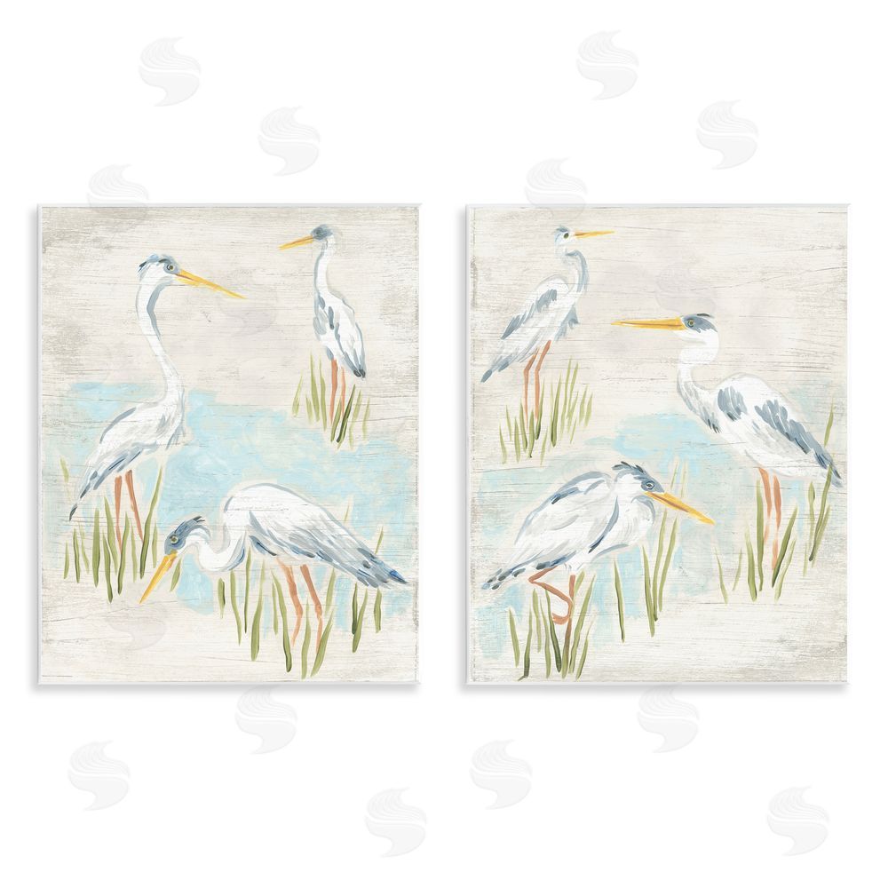 June Erica Vess Cranes in Marsh Pond Wooden Wall Plaque Art Print