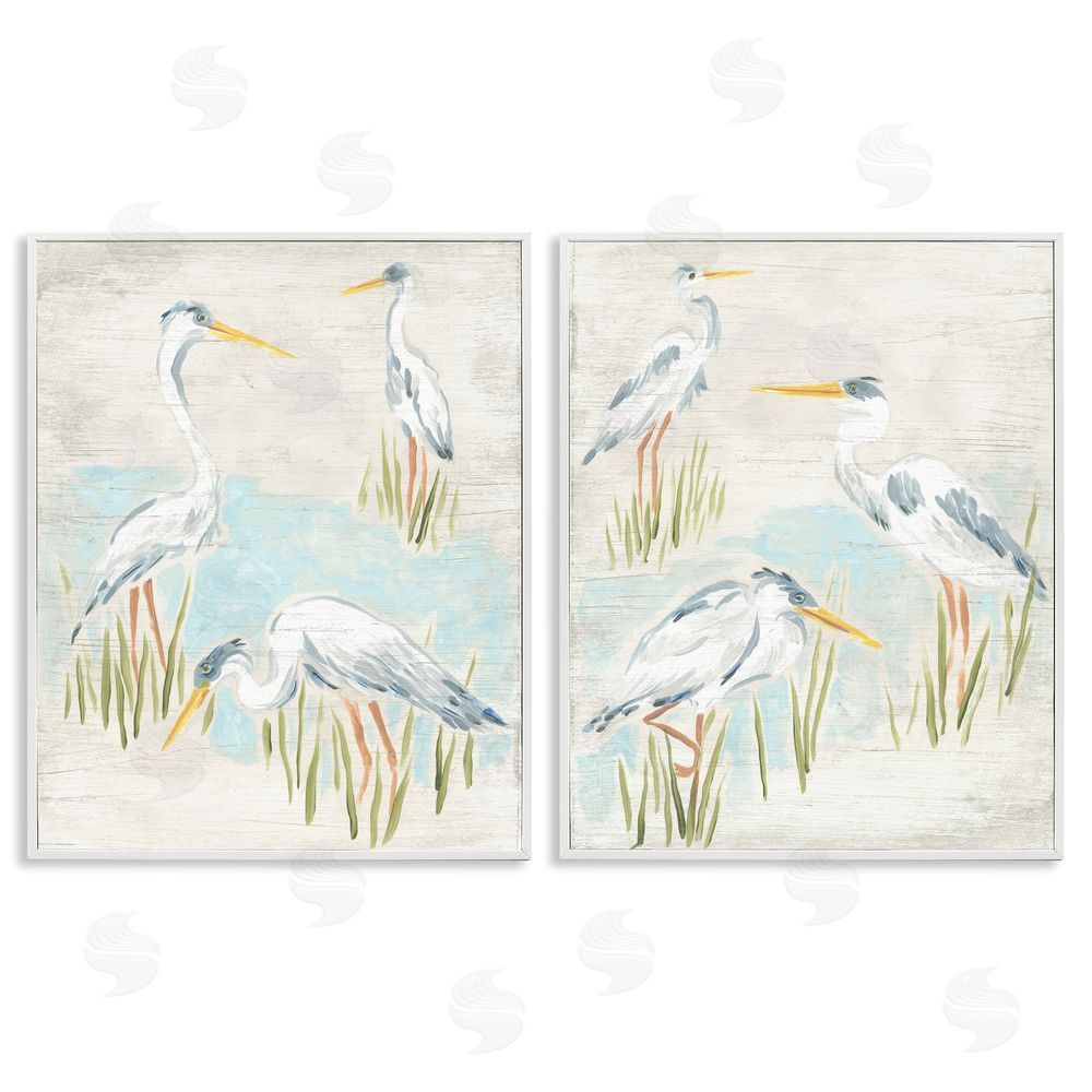 June Erica Vess Cranes in Marsh Pond White Framed Giclee Wall Art Print