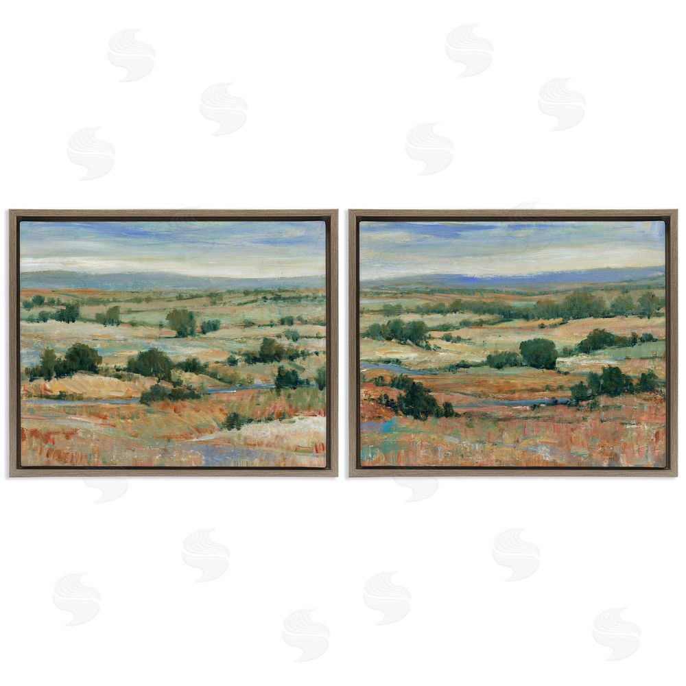 Tim O'Toole Abstract Farm Field Landscape Brown Floating Frame Canvas Wall Art Print