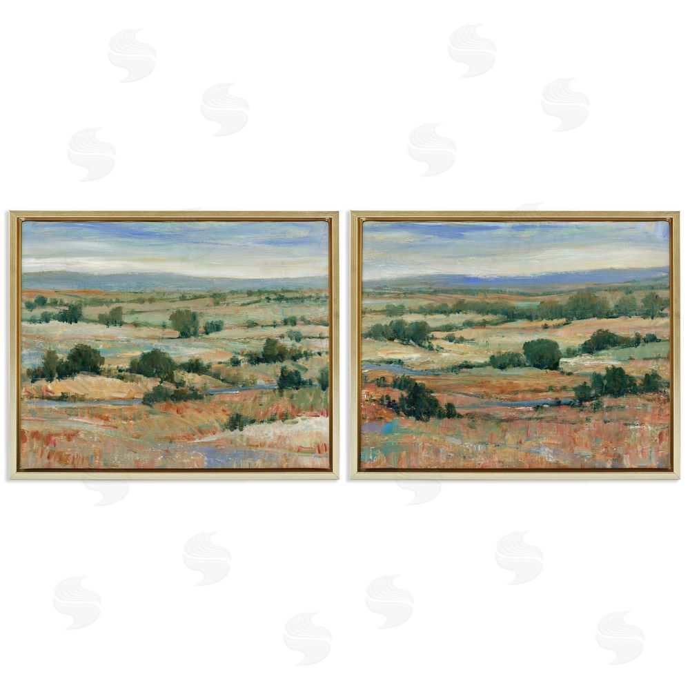 Tim O'Toole Abstract Farm Field Landscape Gold Floating Frame Canvas Wall Art Print