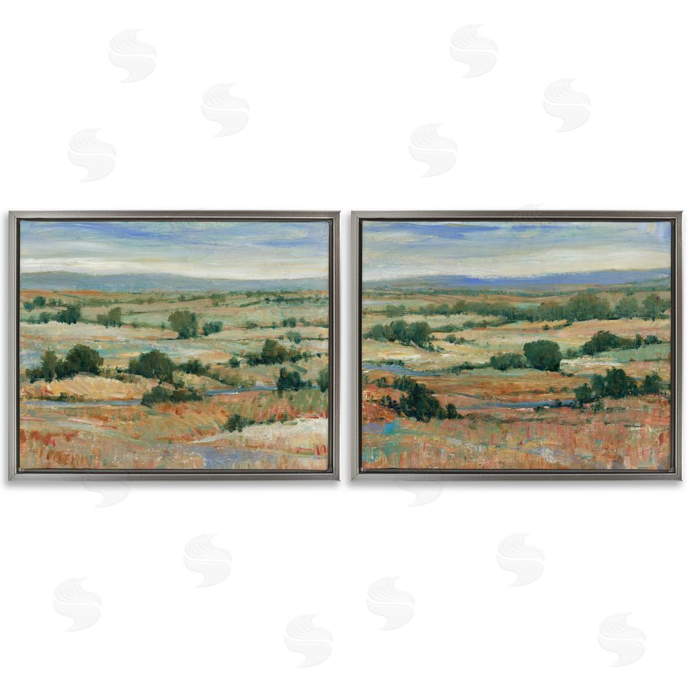 Tim O'Toole Abstract Farm Field Landscape Gray Floating Frame Canvas Wall Art Print