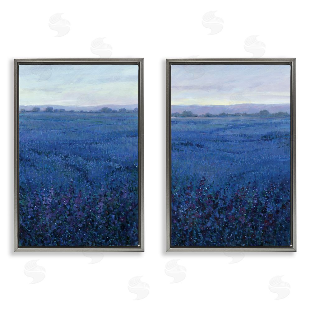 Tim O'Toole Flowering Field Purple Haze Gray Floating Frame Canvas Wall Art Print