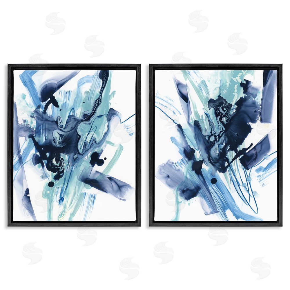 June Erica Vess Abstract Blue Splash Black Floating Frame Canvas Wall Art Print