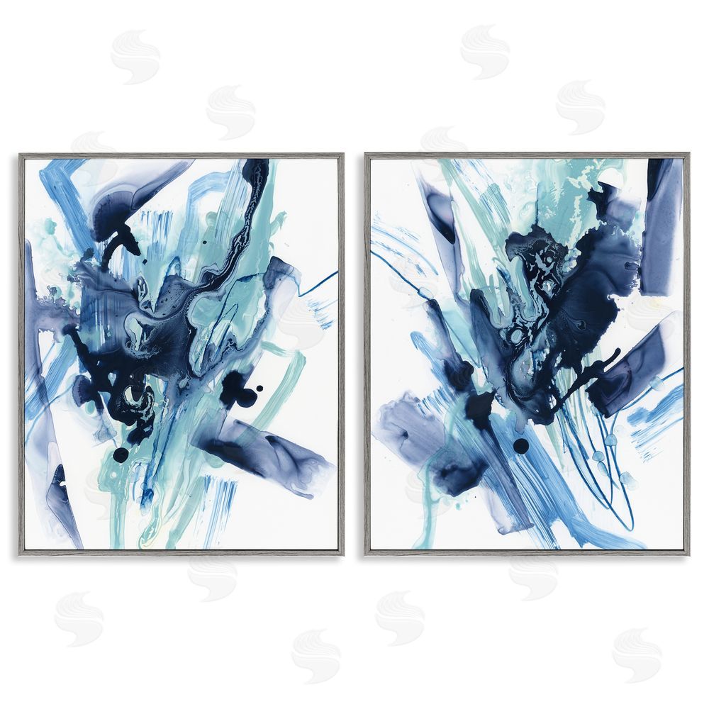 June Erica Vess Abstract Blue Splash Gray Framed Giclee Wall Art Print