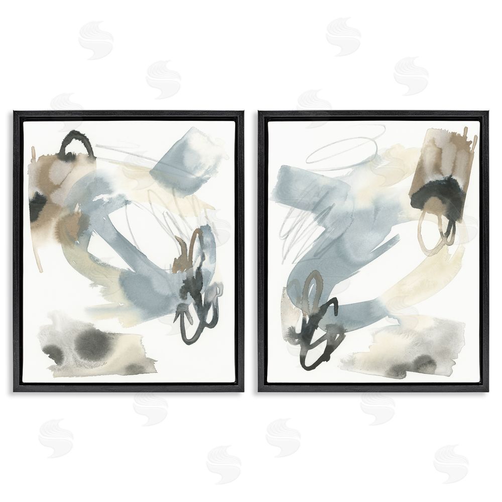 June Erica Vess Abstract Gray Brown Watercolor Black Floating Frame Canvas Wall Art Print
