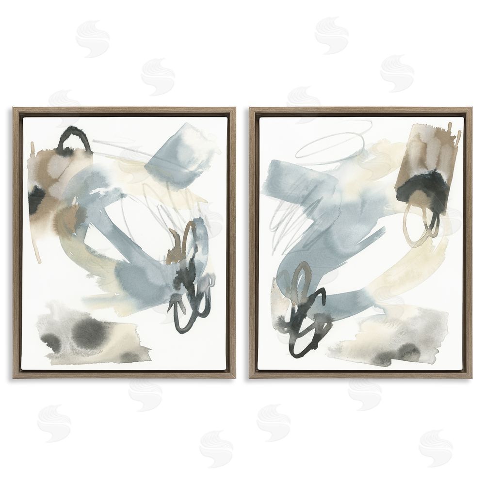 June Erica Vess Abstract Gray Brown Watercolor Brown Floating Frame Canvas Wall Art Print