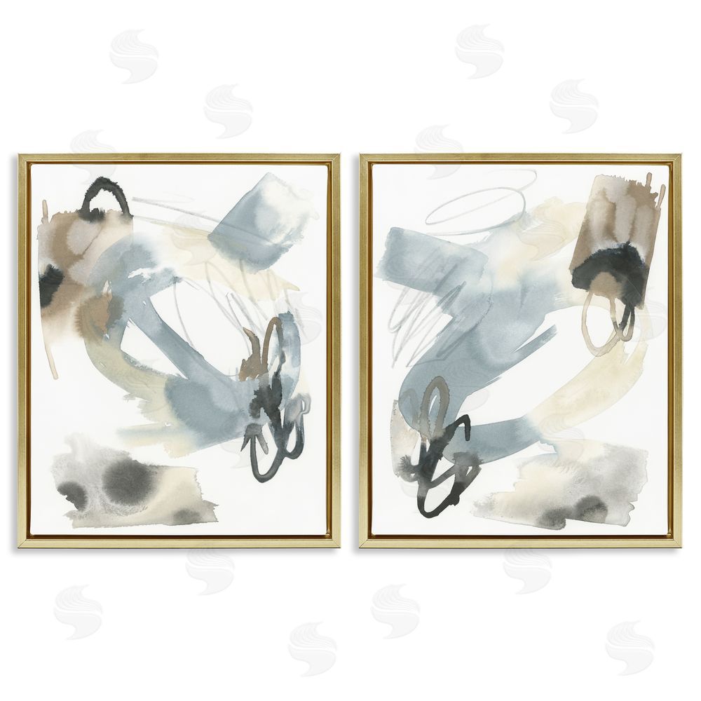 June Erica Vess Abstract Gray Brown Watercolor Gold Floating Frame Canvas Wall Art Print