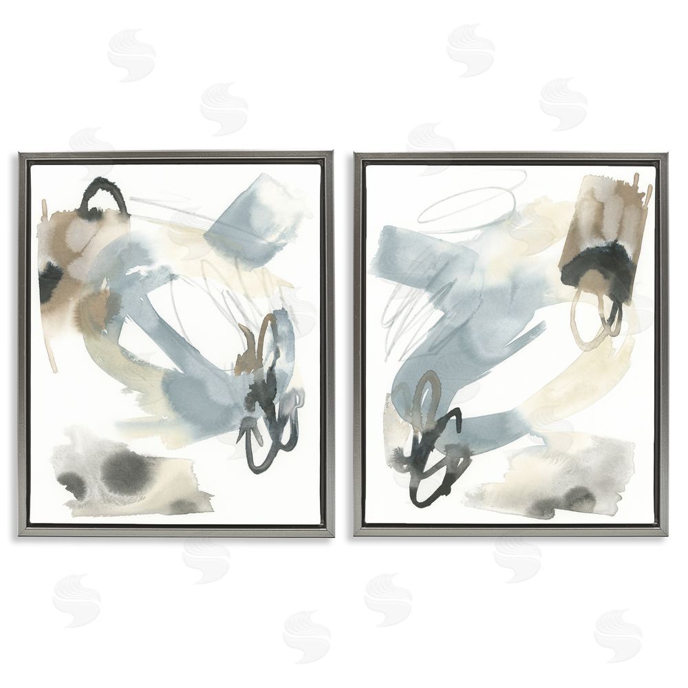June Erica Vess Abstract Gray Brown Watercolor Gray Floating Frame Canvas Wall Art Print