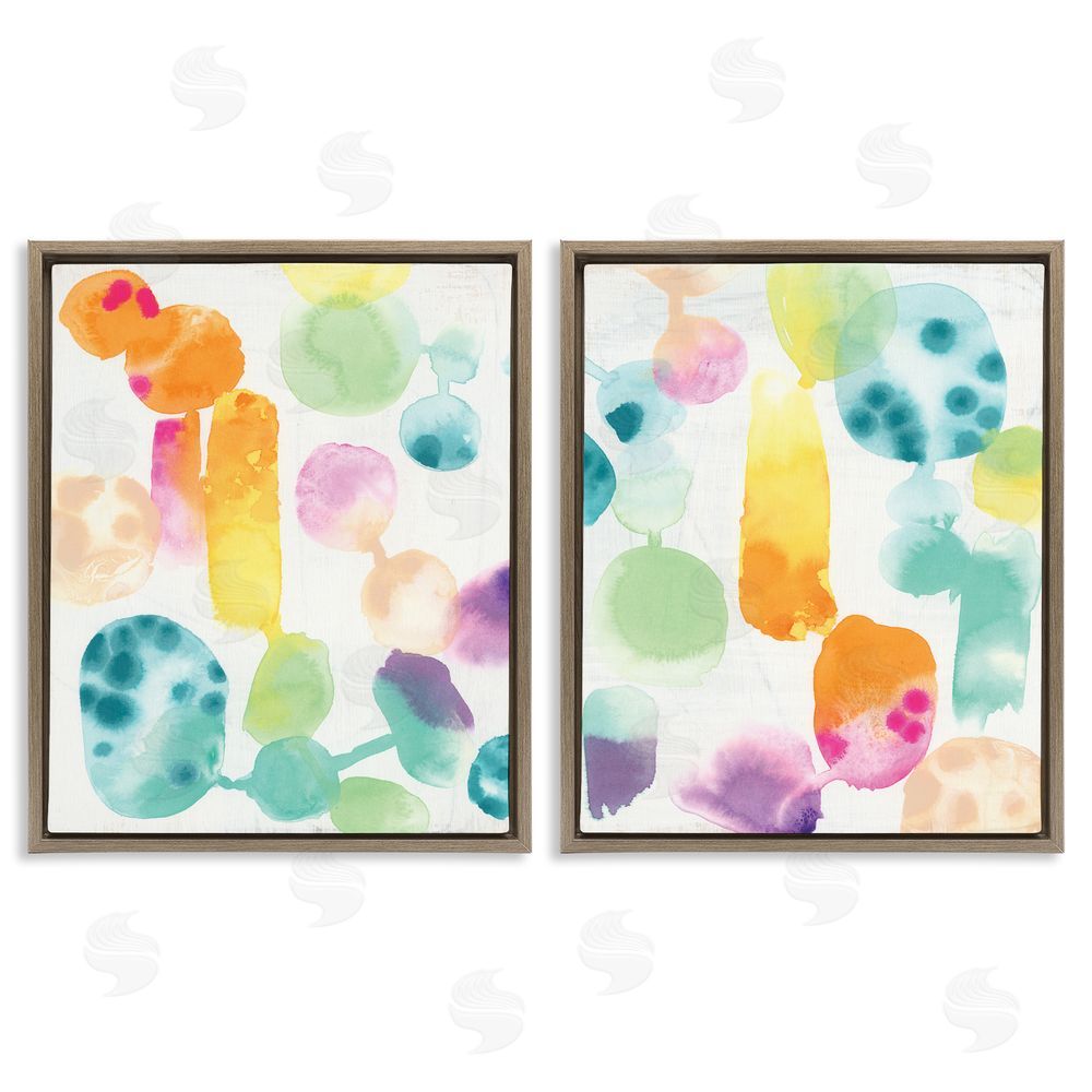 June Erica Vess Neon Colorful Abstract Shapes Brown Floating Frame Canvas Wall Art Print