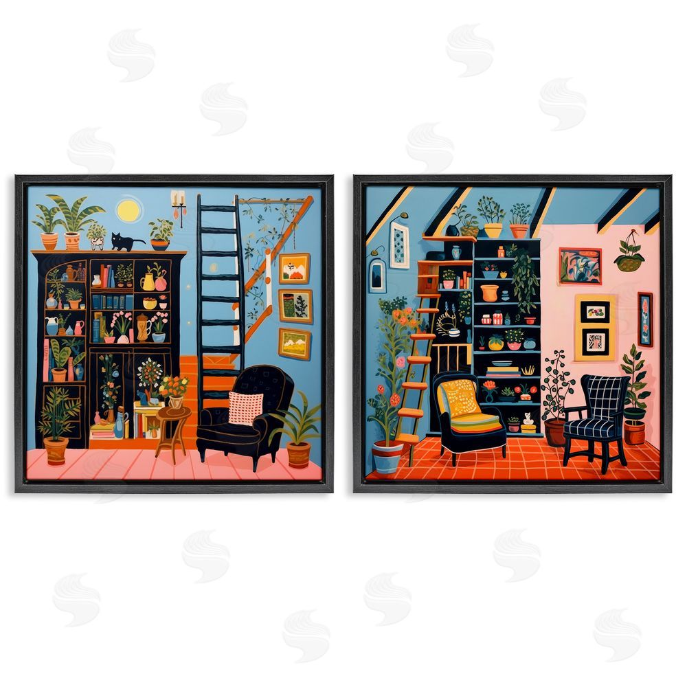 Lazar Studio Cozy Decorated Reading Nook Black Floating Frame Canvas Wall Art Print
