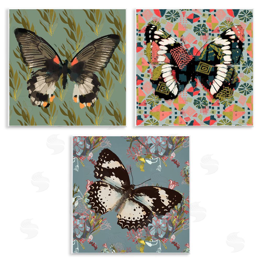 Karen Dreyfus Butterflies On Pink Blue Gold Patterns Wooden Wall Plaque Art Print