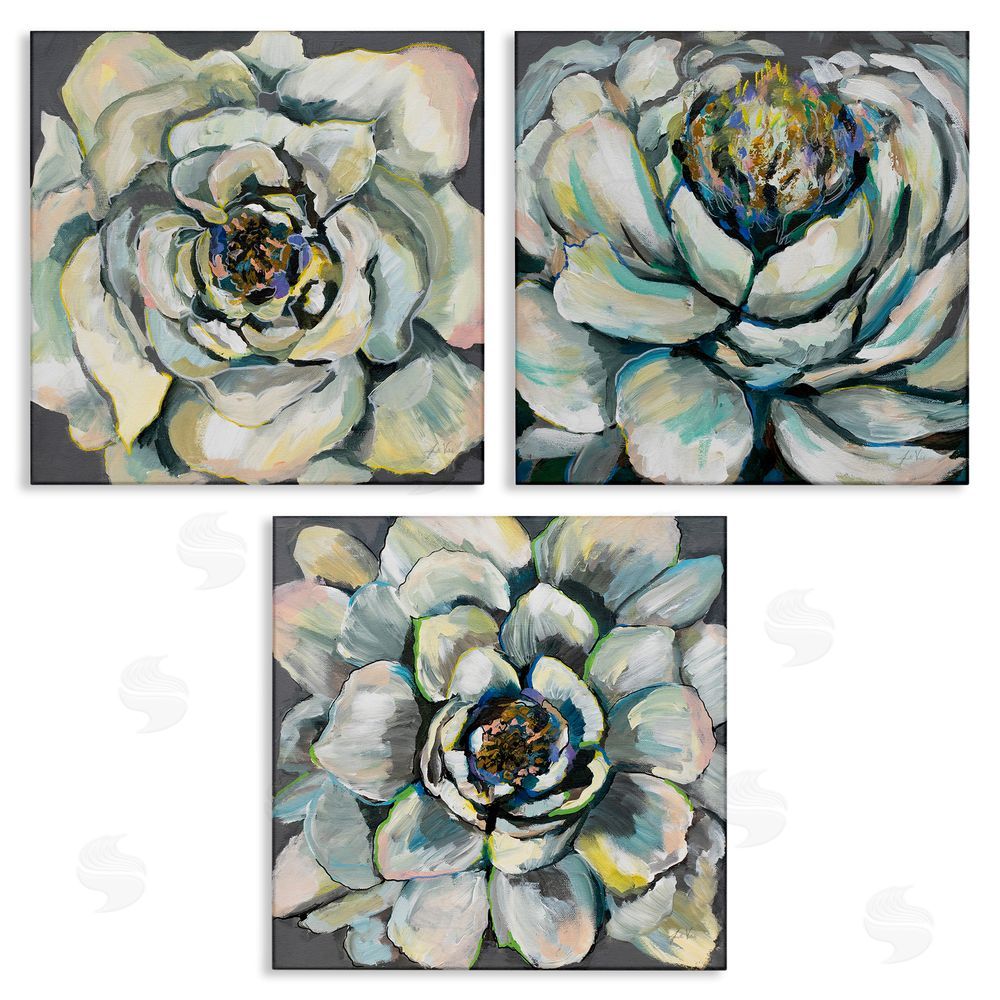 Jeanette Vertentes Succulent Blooms Green Yellow Paintings Canvas Wall Art Print