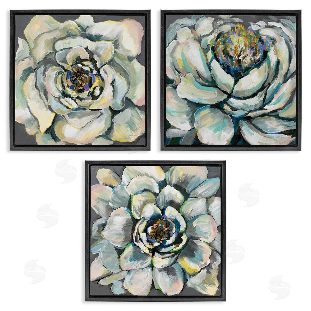 Jeanette Vertentes Succulent Blooms Green Yellow Paintings Black Floating Frame Canvas Wall Art Print