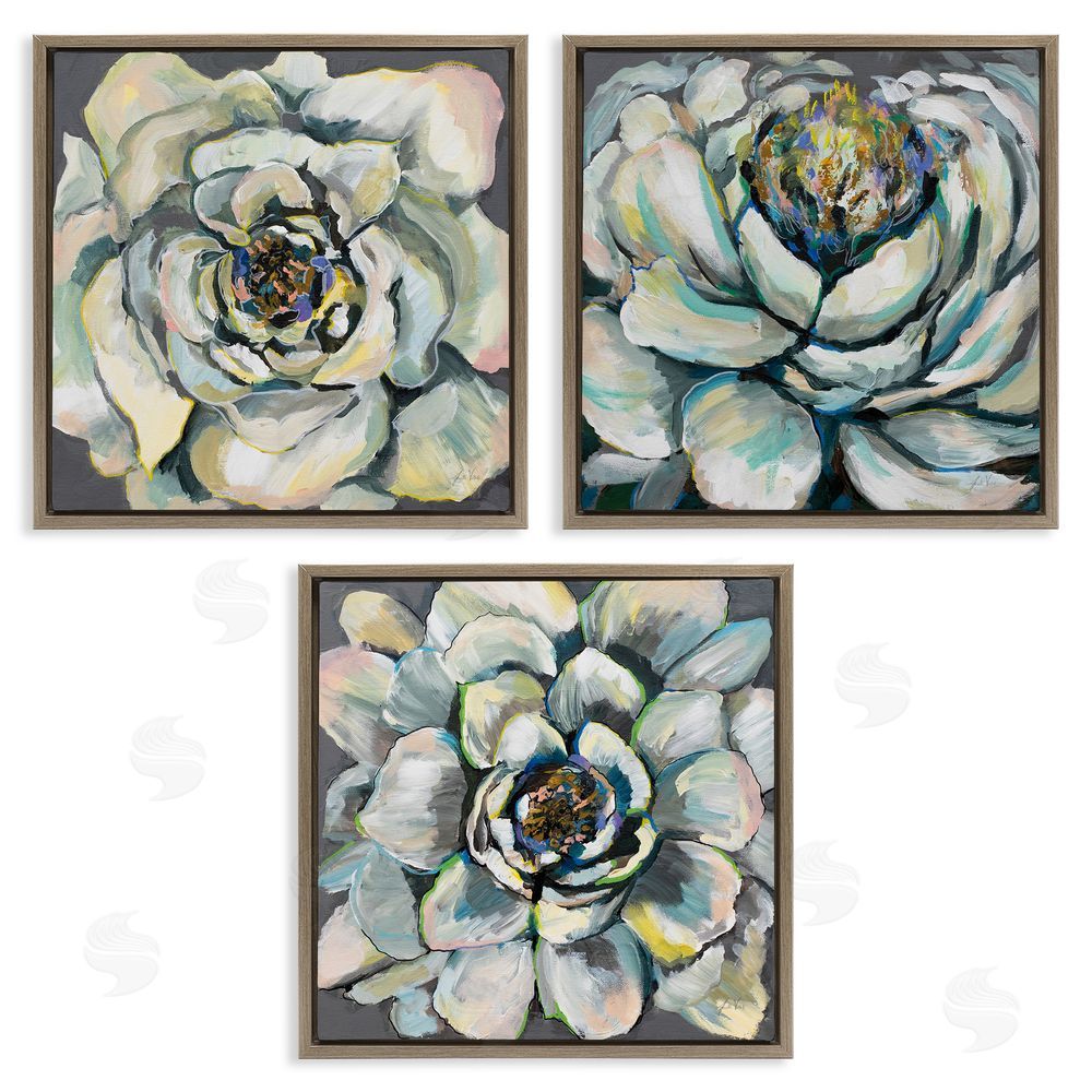 Jeanette Vertentes Succulent Blooms Green Yellow Paintings Brown Floating Frame Canvas Wall Art Print