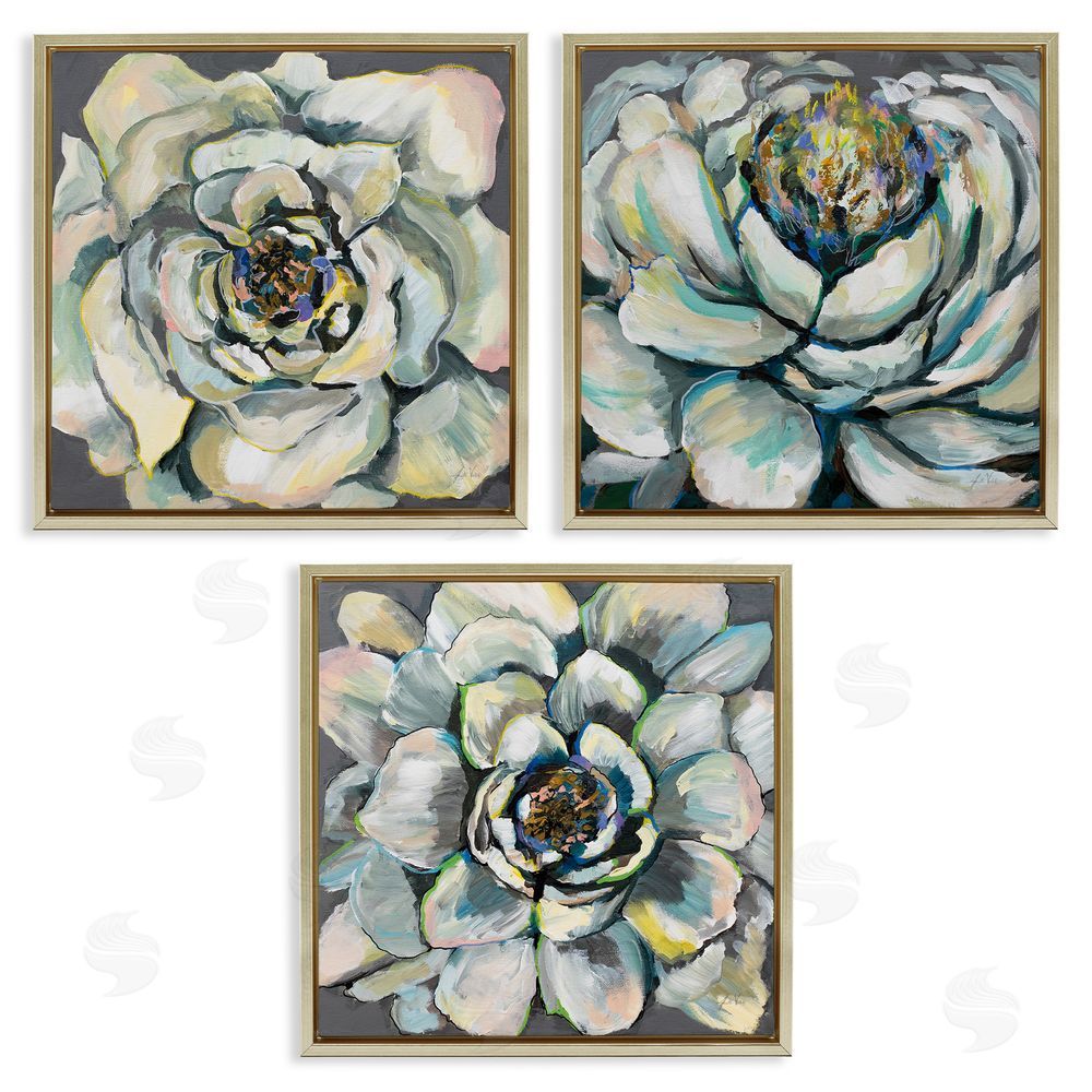 Jeanette Vertentes Succulent Blooms Green Yellow Paintings Gold Floating Frame Canvas Wall Art Print
