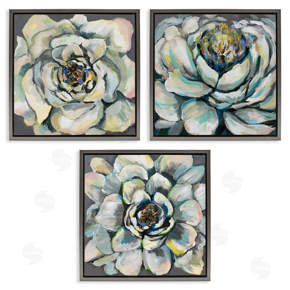 Jeanette Vertentes Succulent Blooms Green Yellow Paintings Gray Floating Frame Canvas Wall Art Print