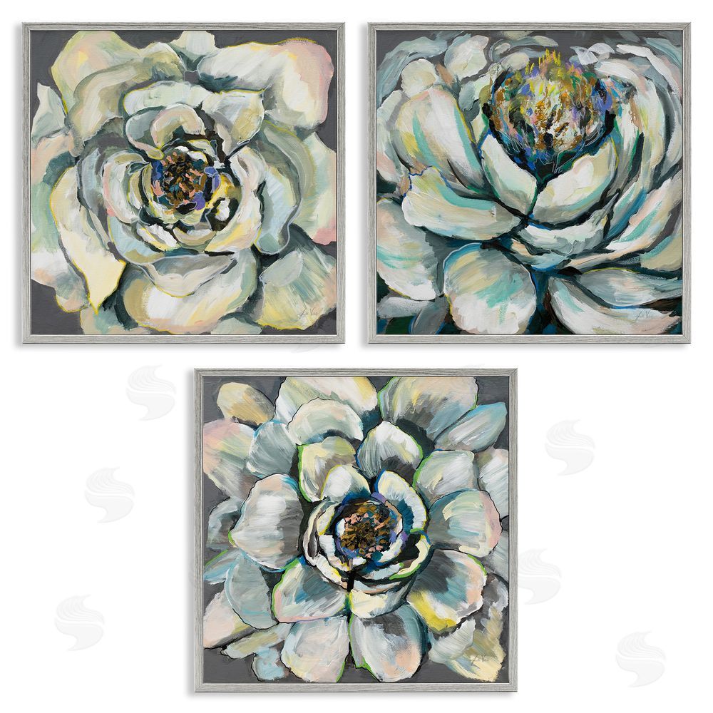Jeanette Vertentes Succulent Blooms Green Yellow Paintings Gray Framed Giclee Wall Art Print