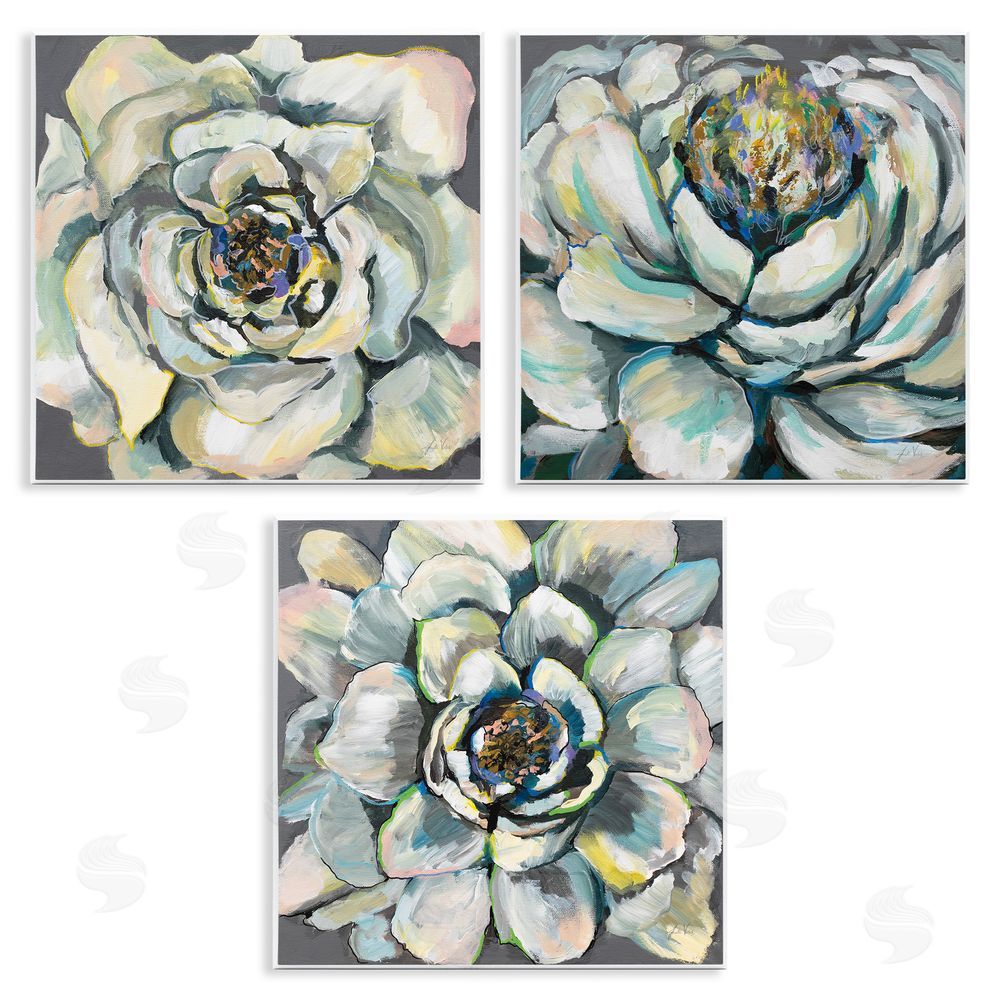Jeanette Vertentes Succulent Blooms Green Yellow Paintings Wooden Wall Plaque Art Print
