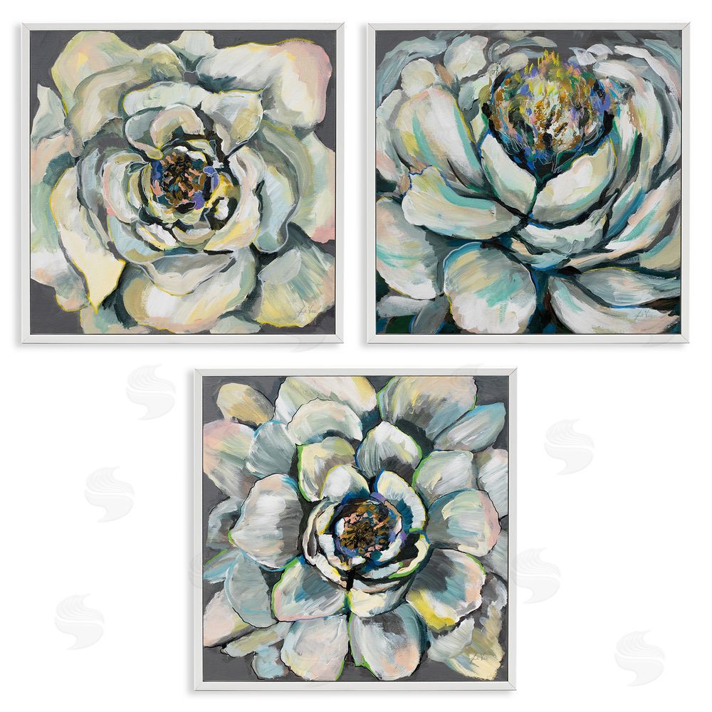 Jeanette Vertentes Succulent Blooms Green Yellow Paintings White Framed Giclee Wall Art Print