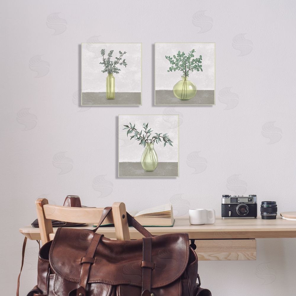 Ziwei Li Plants in Vase Neutral Grey Design Canvas Wall Art Print in Room