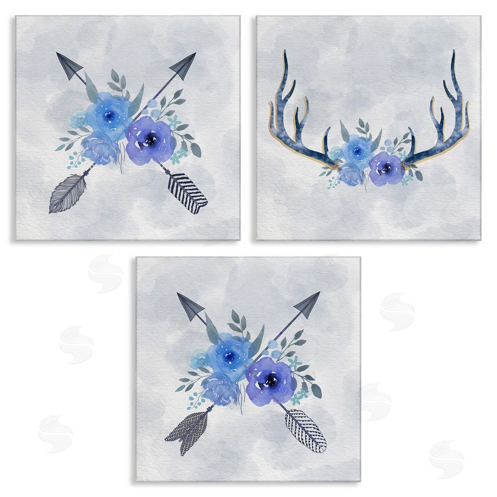 Ziwei Li Watercolor Blue Flowers Antler & Arrow Canvas Wall Art Print