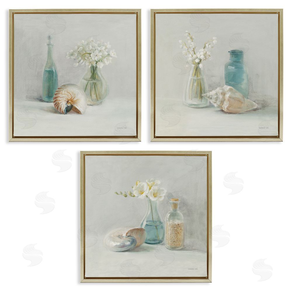 Danhui Nai Nautical Shells & Florals Soft Jars Still Life Gold Floating Frame Canvas Wall Art Print