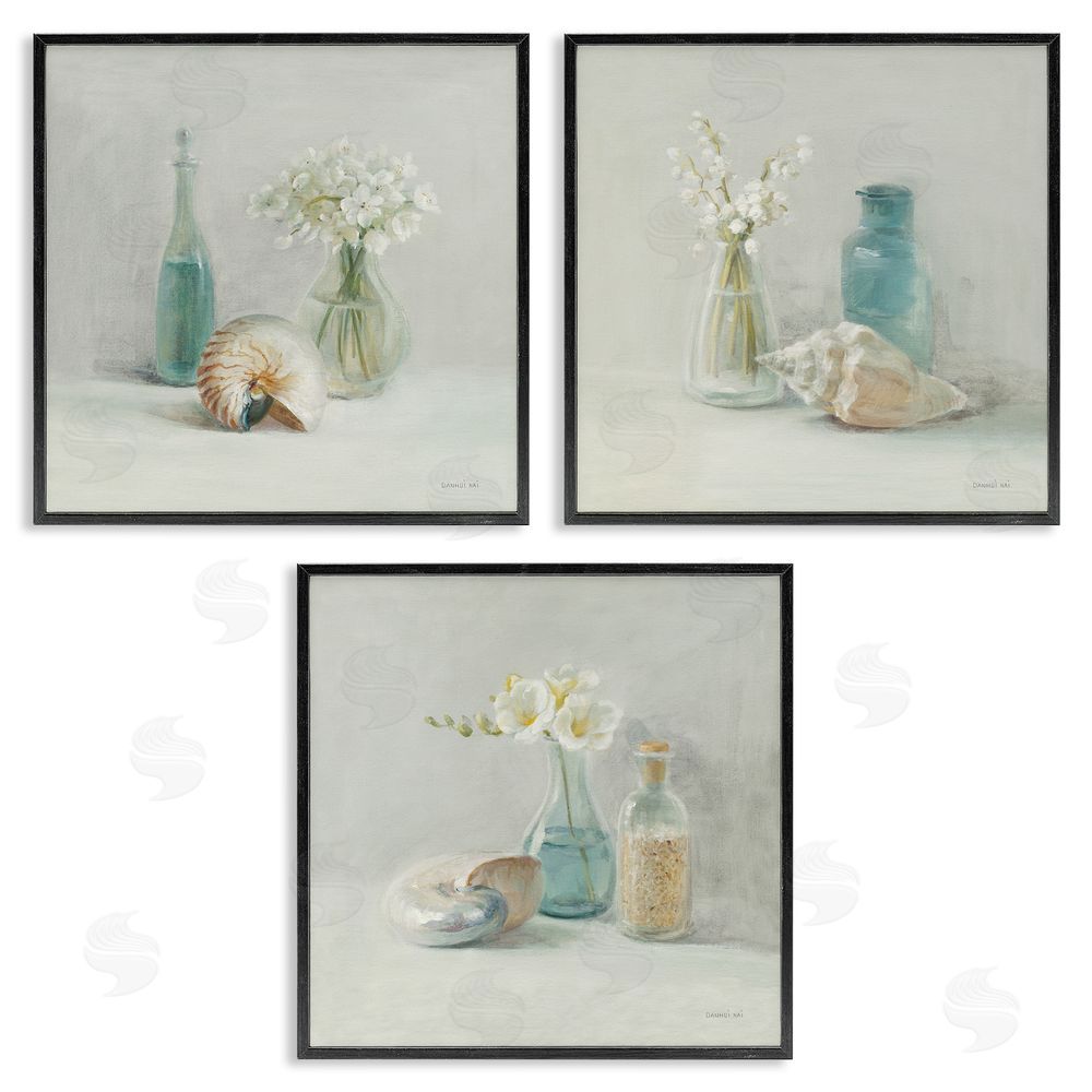 Danhui Nai Nautical Shells & Florals Soft Jars Still Life Black Framed Giclee Wall Art Print