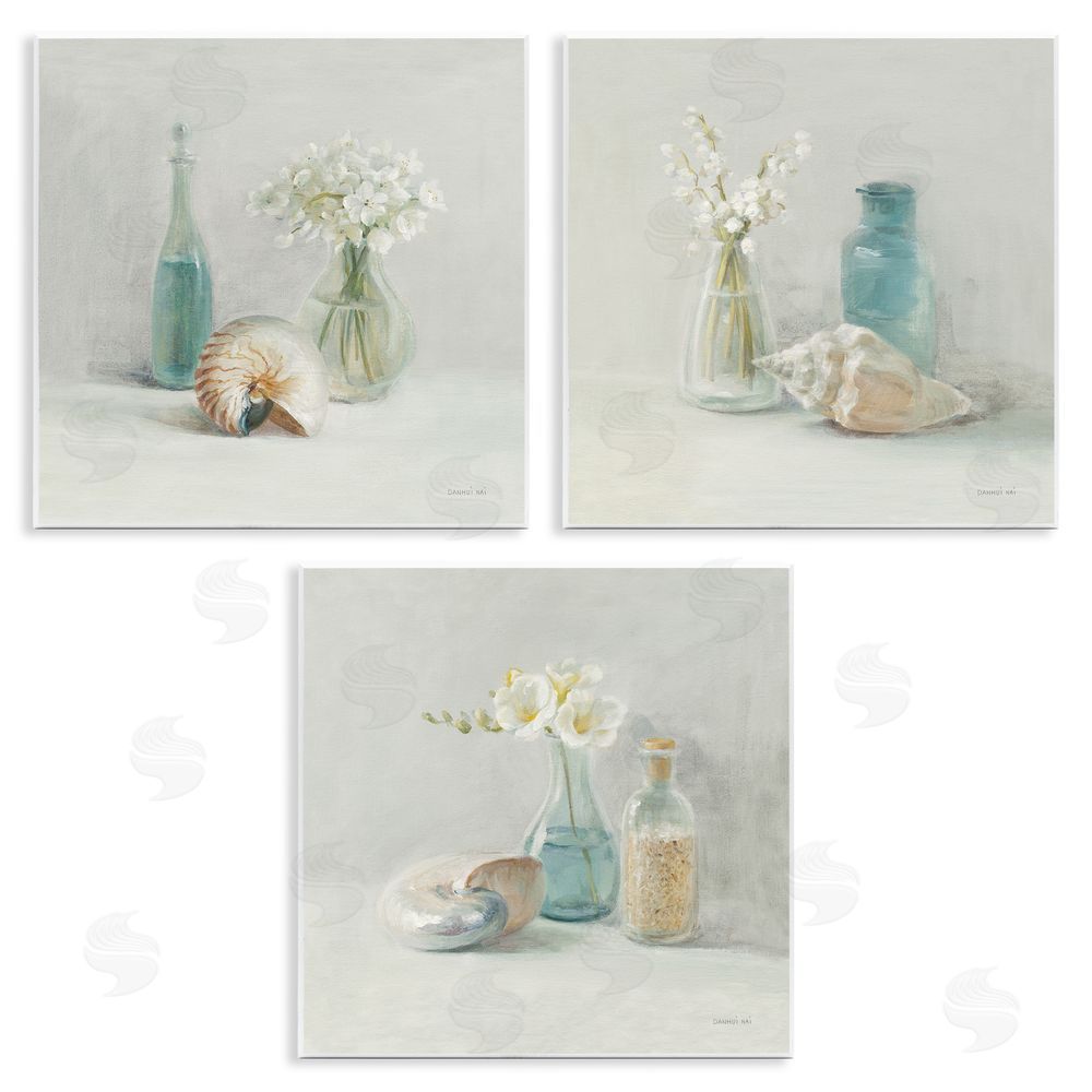 Danhui Nai Nautical Shells & Florals Soft Jars Still Life Wooden Wall Plaque Art Print