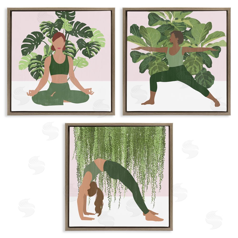 Grace Popp Yoga Poses Figures Namaste Relaxation Self-Care  Brown Floating Frame Canvas Wall Art Print