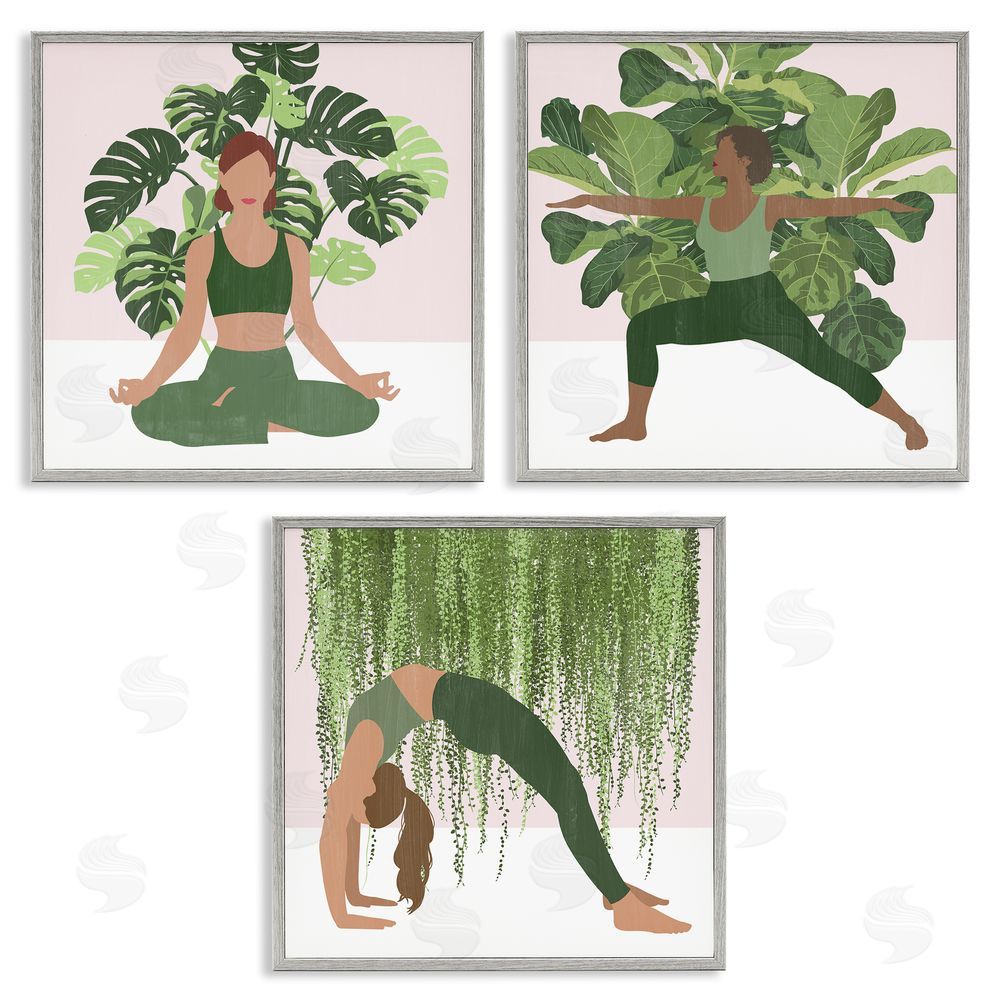 Grace Popp Yoga Poses Figures Namaste Relaxation Self-Care  Gray Framed Giclee Wall Art Print