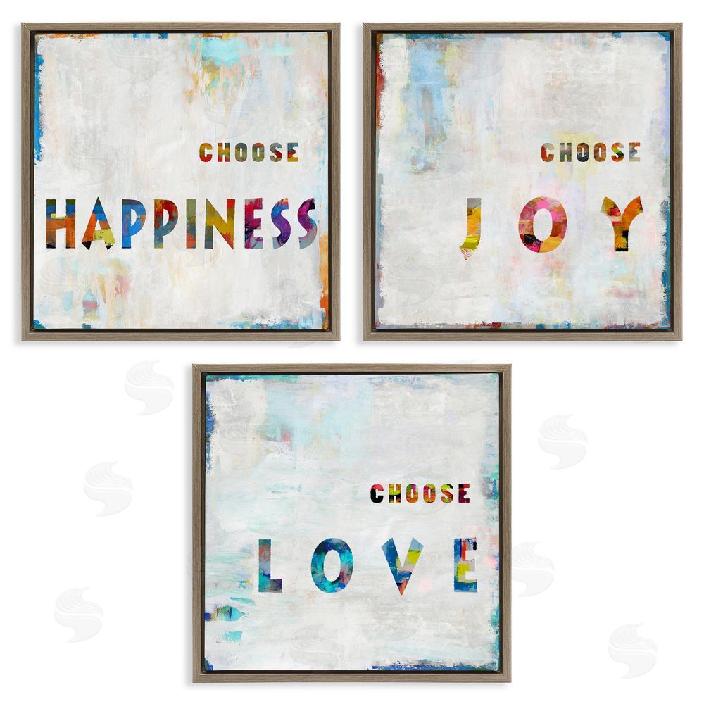 Jamie MacDowell Choose Happiness Joy & Love Phrase Brown Floating Frame Canvas Wall Art Print