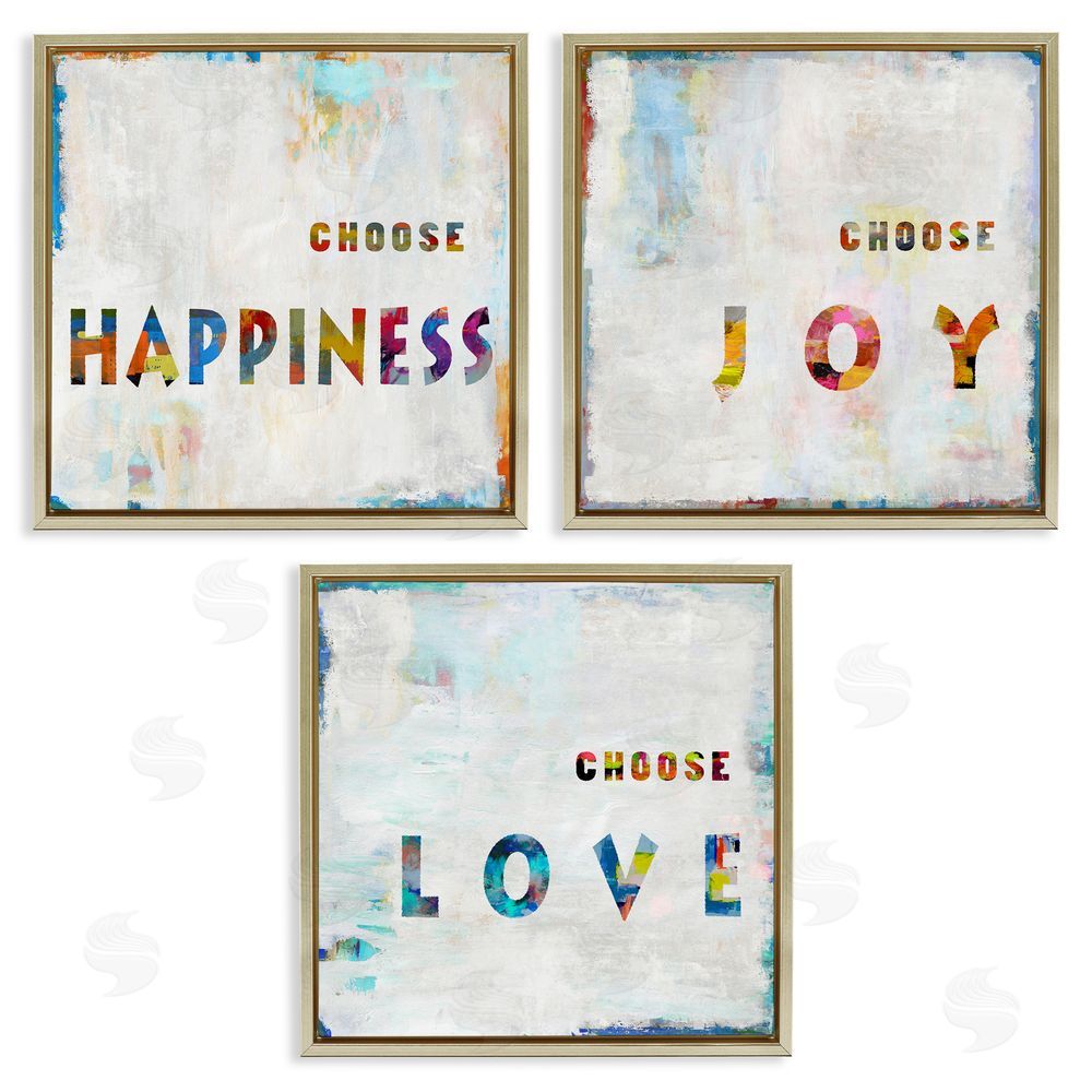 Jamie MacDowell Choose Happiness Joy & Love Phrase Gold Floating Frame Canvas Wall Art Print