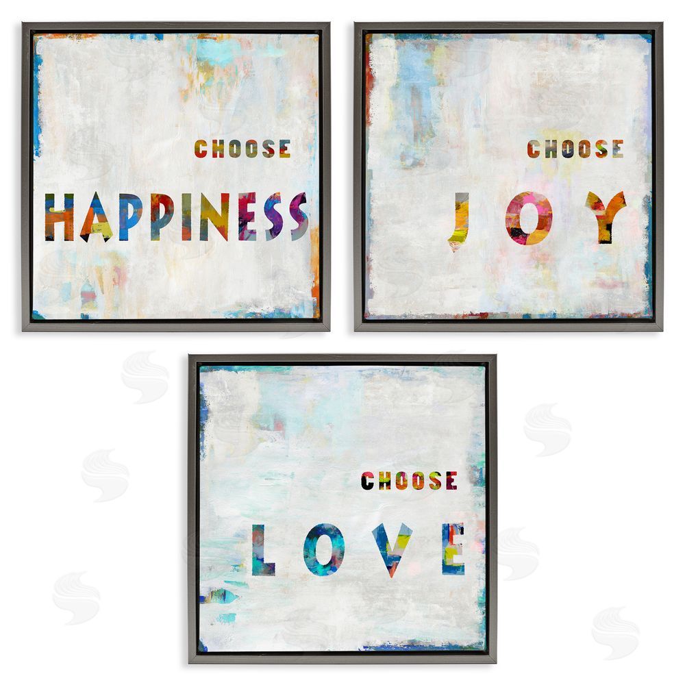 Jamie MacDowell Choose Happiness Joy & Love Phrase Gray Floating Frame Canvas Wall Art Print