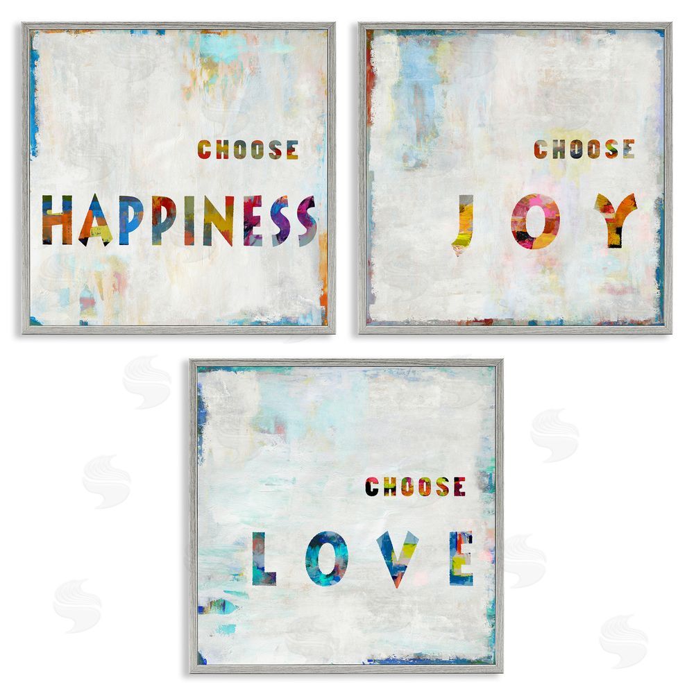 Jamie MacDowell Choose Happiness Joy & Love Phrase Gray Framed Giclee Wall Art Print