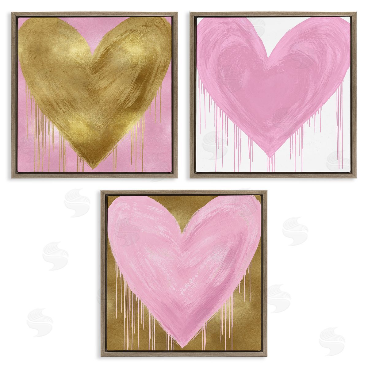 Glam Paint Drip Hearts Design Brown Floating Frame Canvas Wall Art, Home Decor by Lindsay Rodgers