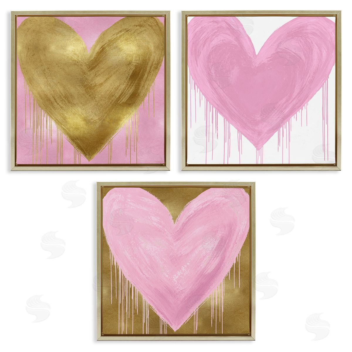 Glam Paint Drip Hearts Design Gold Floating Frame Canvas Wall Art, Home Decor by Lindsay Rodgers