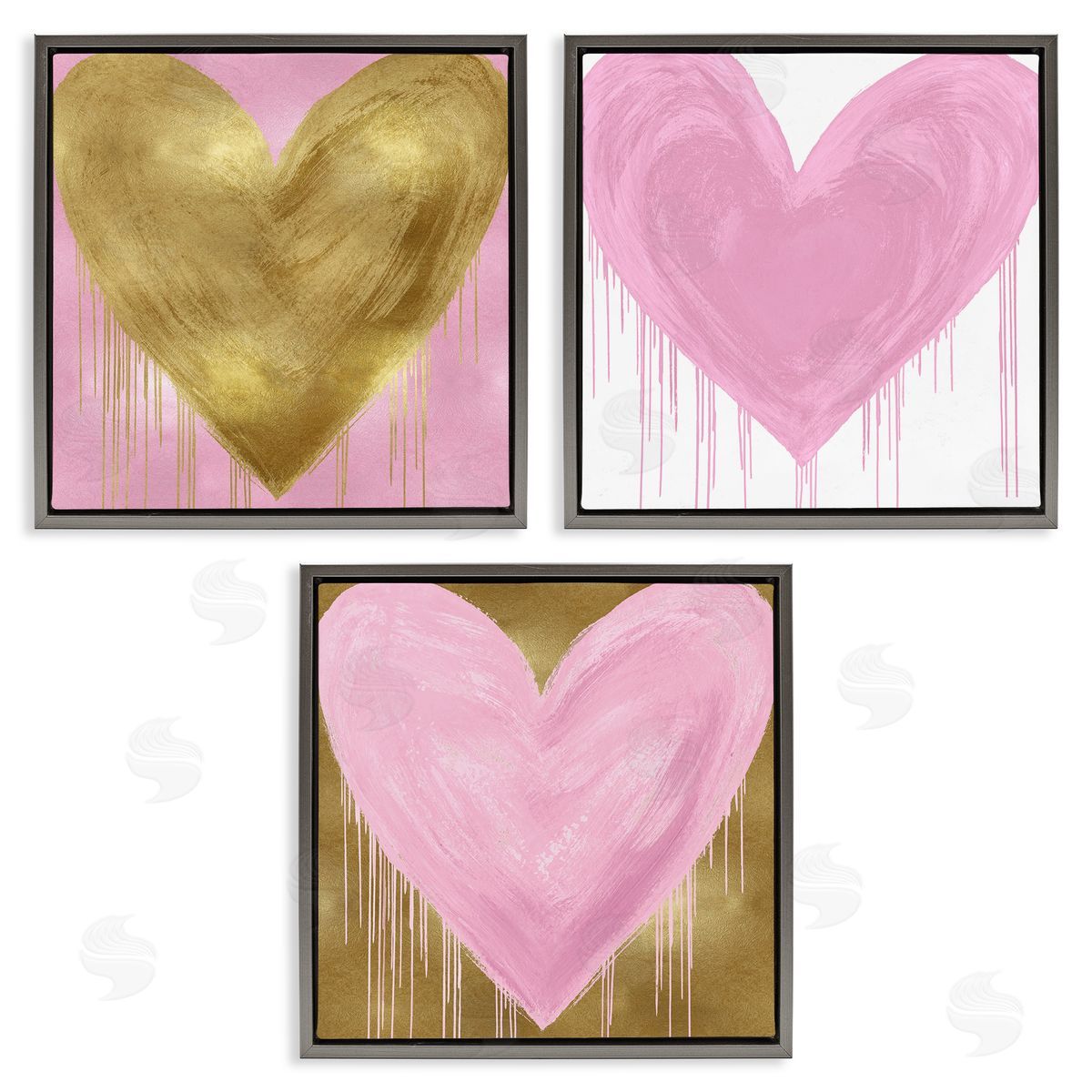 Glam Paint Drip Hearts Design Grey Floating Frame Canvas Wall Art, Home Decor by Lindsay Rodgers